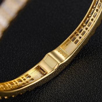 BAGUETTE MOISSANITE DIAMOND CUFF BANGLE BRACELET IN STERLING SILVER - IVORY & EBONY