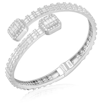 BAGUETTE MOISSANITE DIAMOND CUFF BANGLE BRACELET IN STERLING SILVER - IVORY & EBONY