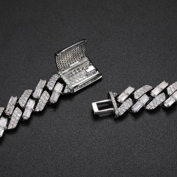BAGUETTE MOISSANITE DIAMOND ICED OUT CUBAN LINK CHAIN NECKLACE OR BRACELET IN STERLING SILVER - IVORY & EBONY