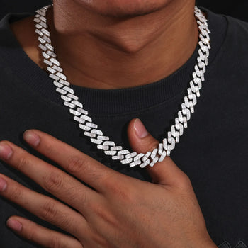 BAGUETTE MOISSANITE DIAMOND ICED OUT CUBAN LINK CHAIN NECKLACE OR BRACELET IN STERLING SILVER - IVORY & EBONY
