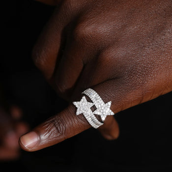 BAGUETTE MOISSANITE DIAMOND STAR RING IN STERLING SILVER - IVORY & EBONY