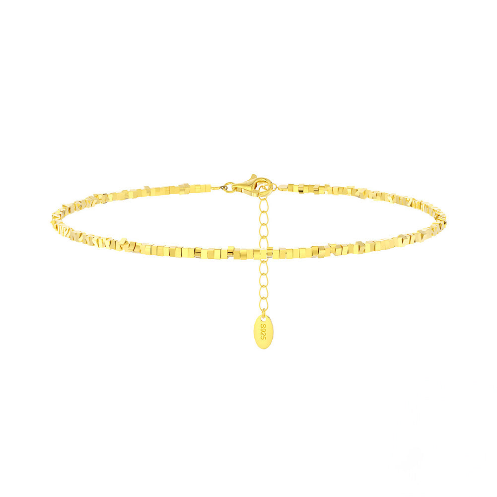 BEAD NUGGETS DAINTY BRACELET ANKLET IN STERLING SILVER