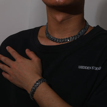 BLACK GOLD MOISSANITE CUBAN LINK CHAIN NECKLACE/BRACELET IN STERLING SILVER