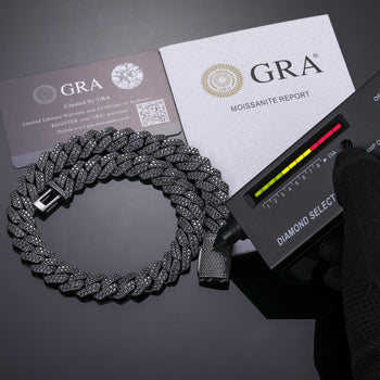 BLACK GOLD MOISSANITE CUBAN LINK CHAIN NECKLACE/BRACELET IN STERLING SILVER
