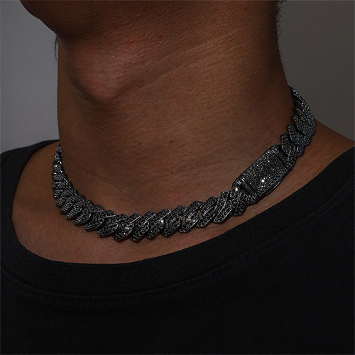 BLACK GOLD MOISSANITE CUBAN LINK CHAIN NECKLACE/BRACELET IN