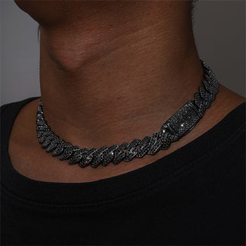 BLACK GOLD MOISSANITE CUBAN LINK CHAIN NECKLACE/BRACELET IN STERLING SILVER