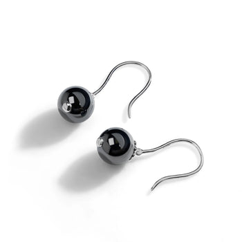 BLACK MOISSANITE BALL HOOP EARRING IN SOLID WHITE GOLD