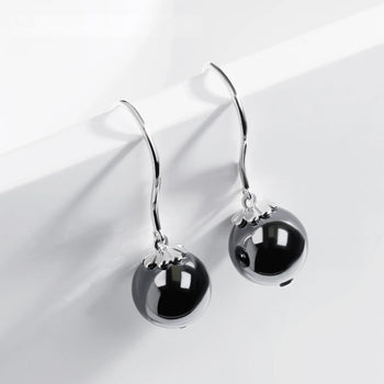 BLACK MOISSANITE BALL HOOP EARRING IN SOLID WHITE GOLD