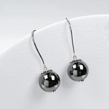 BLACK MOISSANITE BALL HOOP EARRING IN SOLID WHITE GOLD