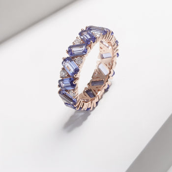 LAB GROWN SAPPHIRE GEMSTONE BLUE ETERNITY RING IN 14K SOLID GOLD