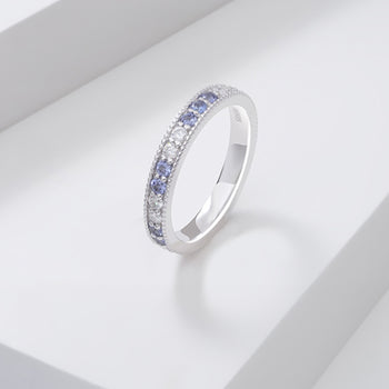LAB GROWN SAPPHIRE GEMSTONE BLUE ETERNITY RING IN 14K SOLID GOLD
