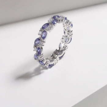 LAB GROWN SAPPHIRE GEMSTONE BLUE ETERNITY RING IN 14K SOLID GOLD
