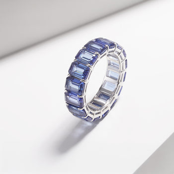 LAB GROWN SAPPHIRE GEMSTONE BLUE ETERNITY RING IN 14K SOLID GOLD