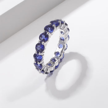 LAB GROWN SAPPHIRE GEMSTONE BLUE ETERNITY RING IN 14K SOLID GOLD