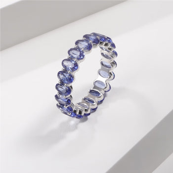 LAB GROWN SAPPHIRE GEMSTONE BLUE ETERNITY RING IN 14K SOLID GOLD