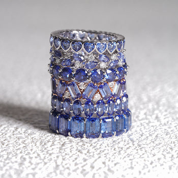 LAB GROWN SAPPHIRE GEMSTONE BLUE ETERNITY RING IN 14K SOLID GOLD