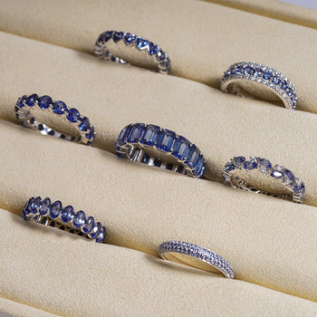 LAB GROWN SAPPHIRE GEMSTONE BLUE ETERNITY RING IN 14K SOLID GOLD