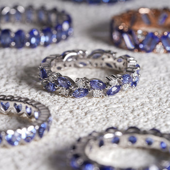 LAB GROWN SAPPHIRE GEMSTONE BLUE ETERNITY RING IN 14K SOLID GOLD