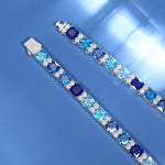 BLUE CZ MOISSANITE DIAMOND CLUSTER TENNIS CHAIN IN STERLING SILVER