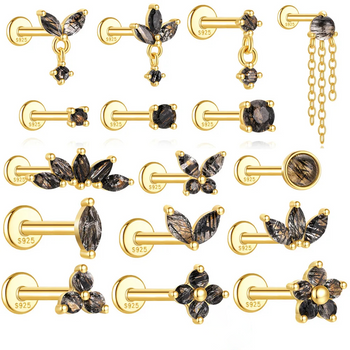 BLACK QUARTZ EAR STUDS IN STERLING SILVER