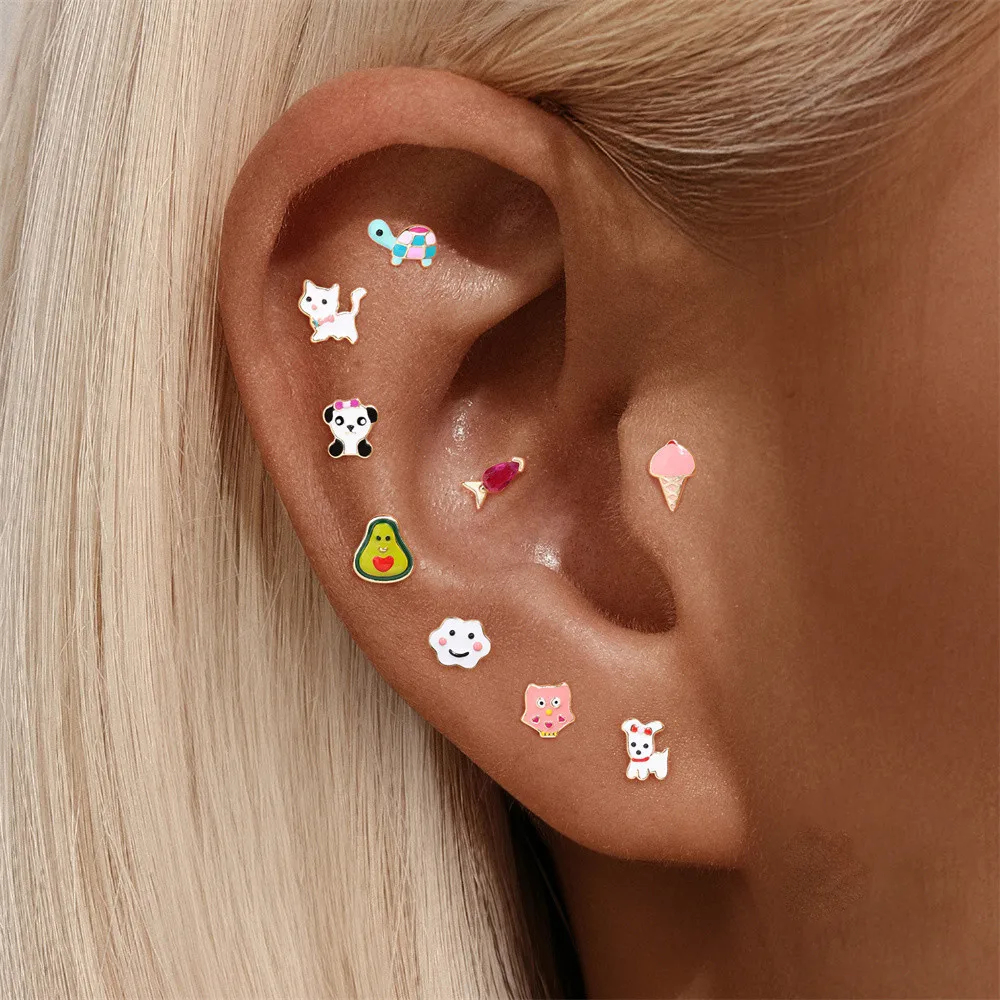 CARTOON ENAMEL PIERCING IN STERLING SILVER