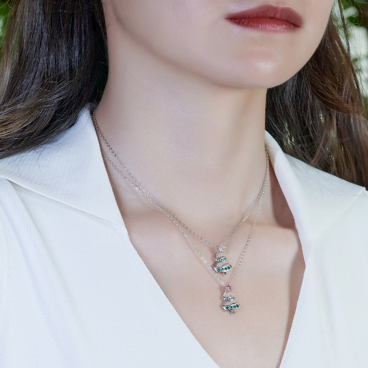 18K WHITE GOLD CELESTIAL CHRISTMAS TREE PENDANT IN STERLING SILVER