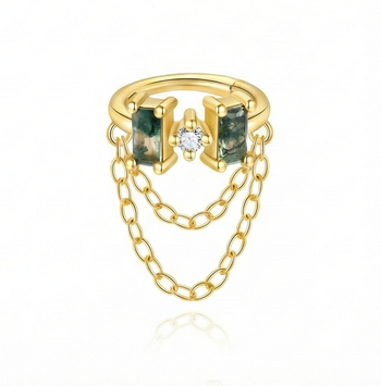 MOSS AGATE CHAIN TASSEL EAR CUFF IN STERLING SILVER