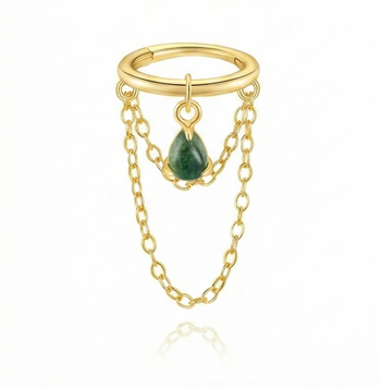 MOSS AGATE CHAIN TASSEL EAR CUFF IN STERLING SILVER