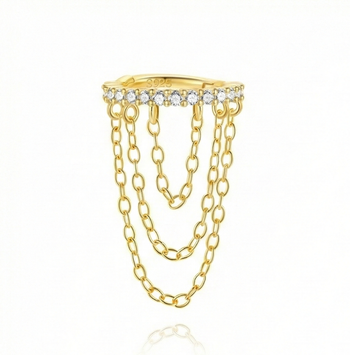 MOSS AGATE CHAIN TASSEL EAR CUFF IN STERLING SILVER