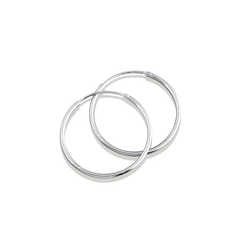 Two silver hoop earrings on a white background