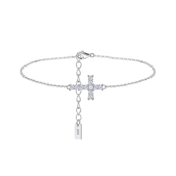 CLASSIC MOISSANITE CROSS CHAIN BRACELET IN STERLING SILVER