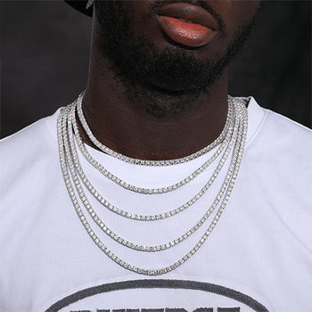 CLASSIC MOISSANITE DIAMOND TENNIS CHAIN NECKLACE IN STERLING SILVER - IVORY & EBONY