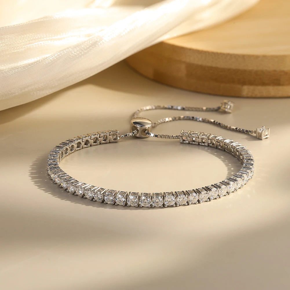 CLASSIC MOISSANITE TENNIS SLIDER BRACELET IN STERLING SILVER