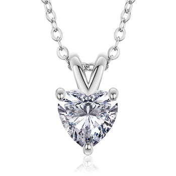CLASSIC 1CT HEART CUT MOISSANITE DIAMOND PENDANT NECKLACE FOR WOMEN IN STERLING SILVER - IVORY & EBONY