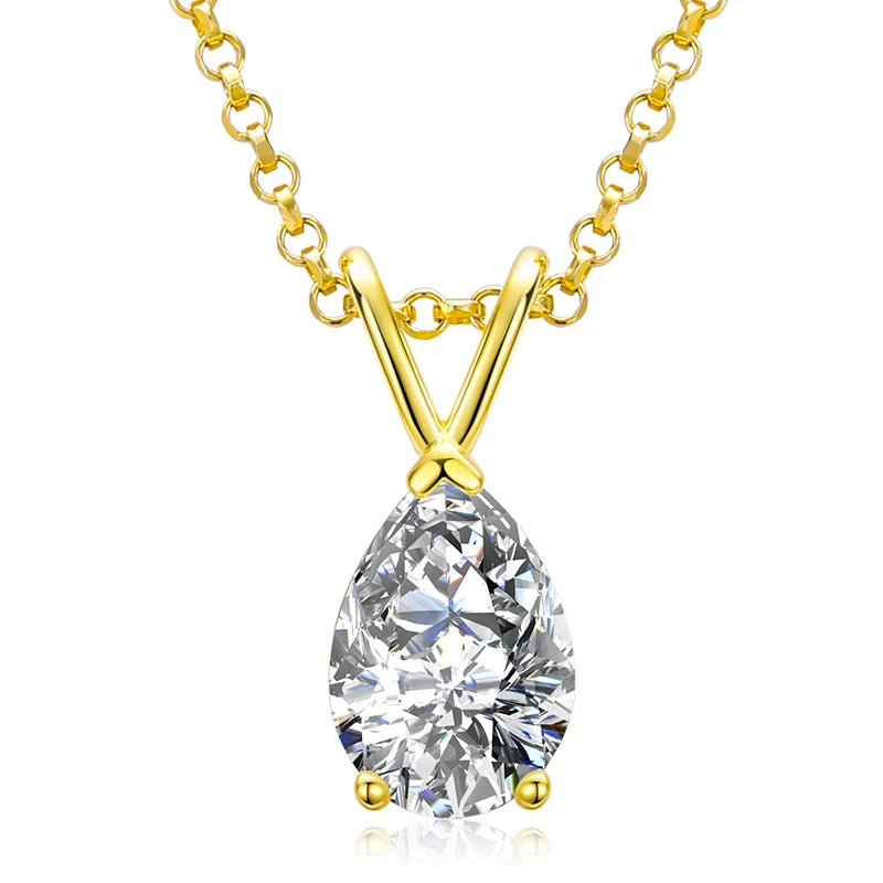 CLASSIC 1CT PEAR CUT MOISSANITE DIAMOND PENDANT NECKLACE FOR WOMEN IN STERLING SILVER