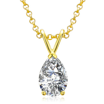 CLASSIC 1CT PEAR CUT MOISSANITE DIAMOND PENDANT NECKLACE FOR WOMEN IN STERLING SILVER - IVORY & EBONY