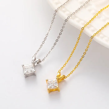 CLASSIC 1CT PRINCESS CUT MOISSANITE PENDANT NECKLACE IN STERLING SILVER - IVORY & EBONY