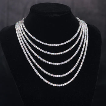 CLASSIC MOISSANITE DIAMOND TENNIS CHAIN NECKLACE IN STERLING SILVER - IVORY & EBONY