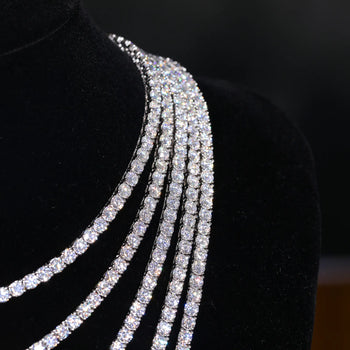 CLASSIC MOISSANITE DIAMOND TENNIS CHAIN NECKLACE IN STERLING SILVER - IVORY & EBONY