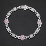 COLORED MOISSANITE FOUR LEAF CLOVER AND BEAD BRACELET IN STERLING SILVER