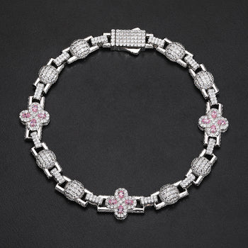 Bracelet en argent sterling orné de perles et de trèfles à quatre feuilles en moissanite colorée