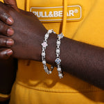 COLORED MOISSANITE FOUR LEAF CLOVER AND BEAD BRACELET IN STERLING SILVER