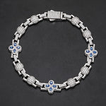 COLORED MOISSANITE FOUR LEAF CLOVER AND BEAD BRACELET IN STERLING SILVER