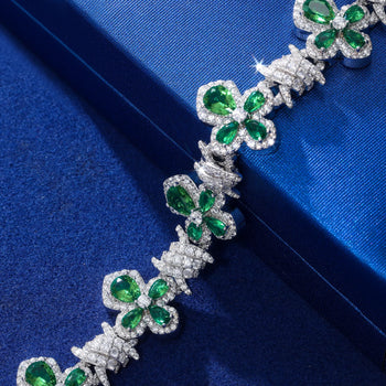 COLORED MOISSANITE FOUR LEAF CLOVER BRACELET IN STERLING SILVER