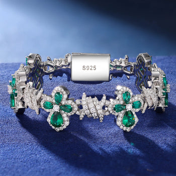 COLORED MOISSANITE FOUR LEAF CLOVER BRACELET IN STERLING SILVER