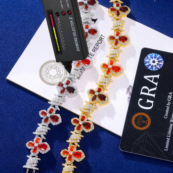 COLORED MOISSANITE FOUR LEAF CLOVER BRACELET IN STERLING SILVER