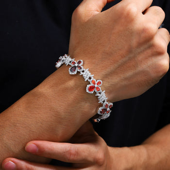 COLORED MOISSANITE FOUR LEAF CLOVER BRACELET IN STERLING SILVER