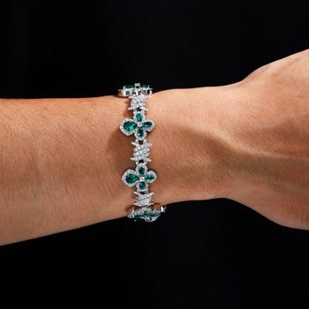 COLORED MOISSANITE FOUR LEAF CLOVER BRACELET IN STERLING SILVER