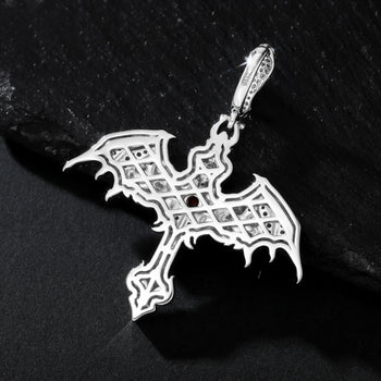 CRIMSON DOMINION WINGED CROSS MOISSANITE PENDANT IN STERLING SILVER