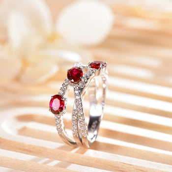 CROSS GEOMETRIC OVAL CUT RUBY RING IN STERLING SILVER